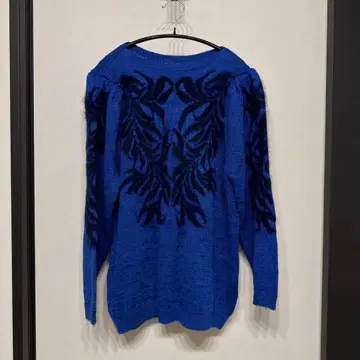 빈티지 니트 스웨터 블루 M 모헤어풍 프론트 디자인 긴팔