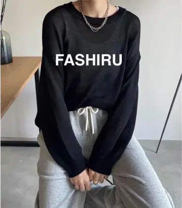 FASHIRU 블랙 마 혼방 긴팔 니트