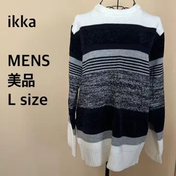 [ 새상품급 ] ikka/남성용/보더/니트/스웨터/이소재/그라데이션/블랙