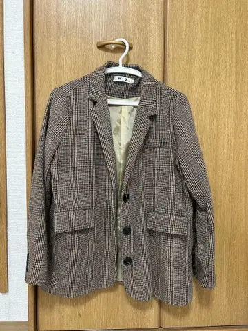 한국 브라운 계열 체크 더블 버튼 자켓