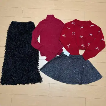 그레일 GRL 니트 가디건 스커트 세트 빨간색 블랙