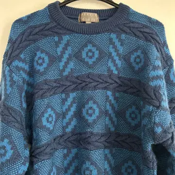 빈티지! DEMAIN CLAIR 기하학 패턴 니트 스웨터