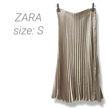[ 자라 ] ZARA 고품질 새틴 플리츠 스커트 롱 기장 광택 S 베이지