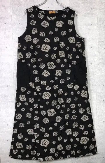 네이비 나염 태국제 구제 의류 tomico 일본풍 장미 패턴 롱 원피스