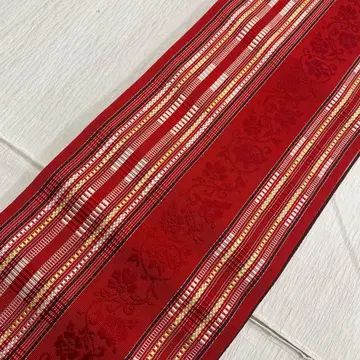 6624 빨간색 반폭 오비 순수 실크 기모노 유카타 꽃 체크