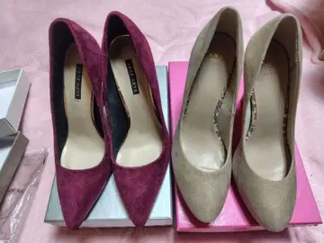 BABY PIER 와인 레드 & 란다 베이지 하이힐 펌프스 세트