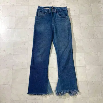 77circa 리메이크 플레어 데님 비대칭 프린지 컷오프