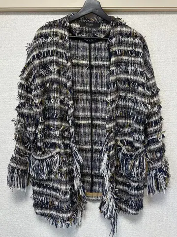 프린지 트위드 가디건 네이비 계열