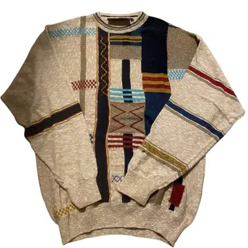 기하학 패턴 3D 니트 스웨터 베이지 구제 의류 USED