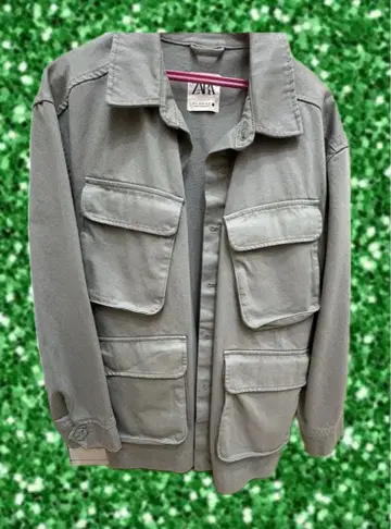 ZARA 그린 그레이 밀리터리 자켓