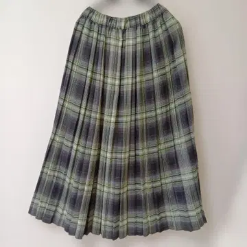 LE GLAZIK 그린 계열 체크 플리츠 롱 스커트