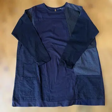 드럭 스토어즈 다크 블루 패치워크 긴팔 티셔츠