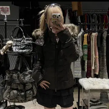 아바클로   퍼 다운 자켓 안감 퍼 브라운 Y2K