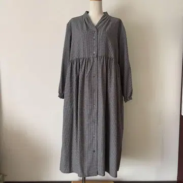 그레이 계열 하운드투스 벨트 롱 원피스