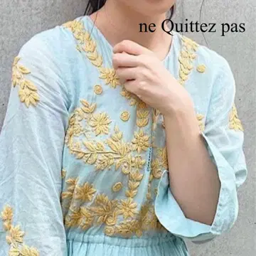 누키테파 ne Quittez pas 치칸 자수 원피스 스카이블루