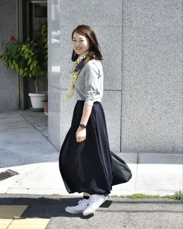 OURHOME 저지 소재 턱 스커트 [ 네이비 ]