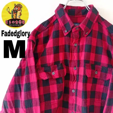 USA 구제 의류 Fadedglory 플란넬 셔츠 M 레드 블랙 체크
