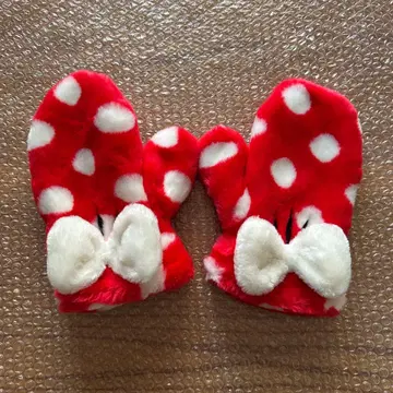 디즈니 미니 미튼 장갑 성인용 빨간색 도트 물방울 리본