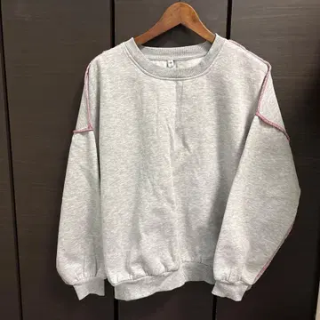 [ 미사용 새상품 ] 그레이 맨투맨 소매 핑크 스티치