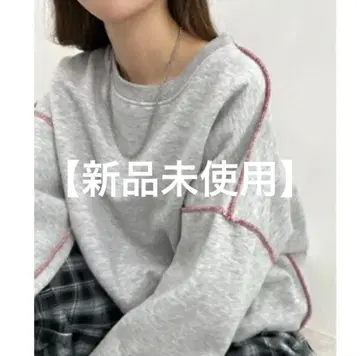 [ 미사용 새상품 ] 그레이 맨투맨 핑크 스티치