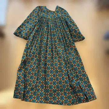 OZ vintage 구매 아프리칸 바틱 기하학 패턴 롱 원피스