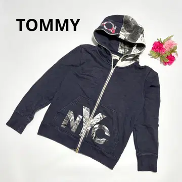 TOMMY 779 후드 안감 프린트 NYC 로고 지퍼 후드티 S