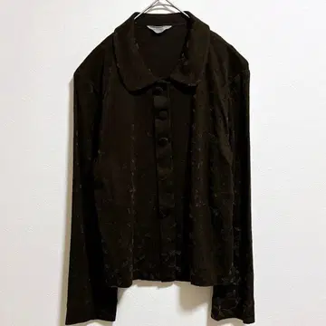 플라주 셔츠 티셔츠 상의 브라운 2 일본제 둥근 카라 올 패턴 긴팔