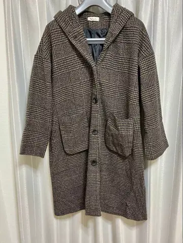 빅 사이즈 3L 체크 무늬 후드 부착 롱 코트