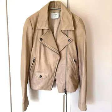 [ 새상품급 ] STUDIOUS 베이지 가죽 라이더 자켓