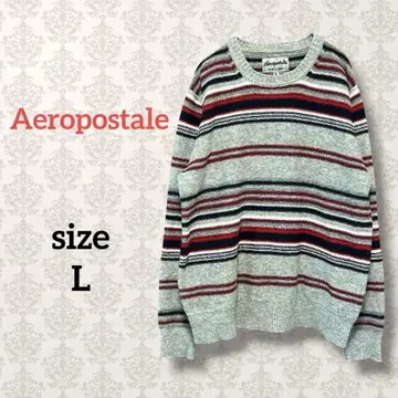 에어로포스텔 [ L ] 멀티 보더 울 니트 크루넥 스웨터 그레이