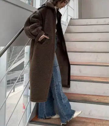 ungrid 보아 롱 코트 브라운 S 사이즈