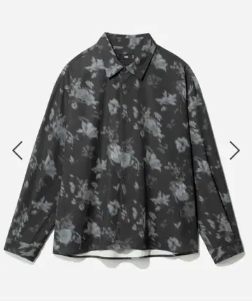 블랙과 그레이 꽃무늬 릴랙스 핏 긴팔 셔츠