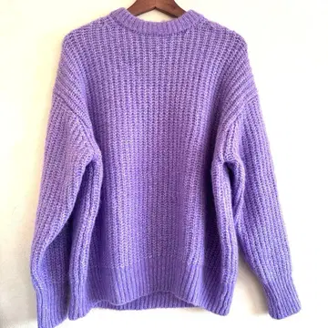 새상품급! ZARA 니트 스웨터 보라색 루즈핏 폴리 아크릴 울 알파카