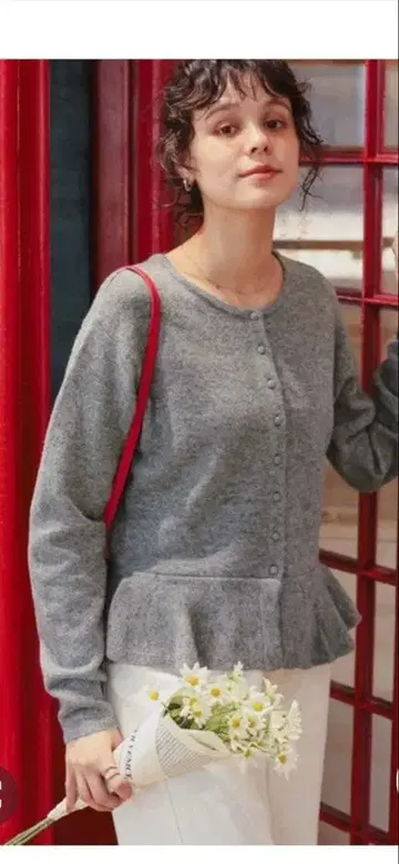 titivate 전후 2way 프릴 헴 니트 가디건 L 그레이