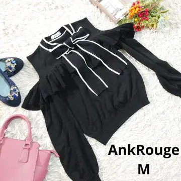 AnkRouge 오프숄더 니트 (M) 블랙/화이트/바이컬러/보우타이
