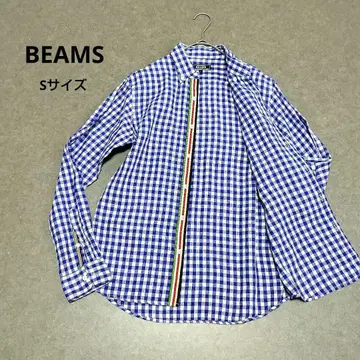 [ 미사용급 ] BEAMS 깅엄 체크 셔츠 린넨 100% 파랑 블루 BD