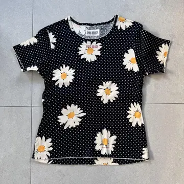 핑크하우스 반팔 T셔츠 마가렛 패턴 꽃무늬 도트 무늬