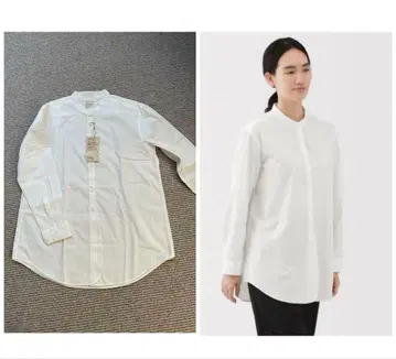 무인양품 워싱 브로드 스탠드 카라 롱 셔츠 화이트 S 사이즈