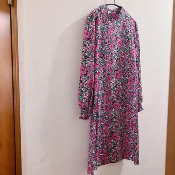 꽃무늬 긴팔 원피스 무릎 기장 소매 프릴 봄/가을 핑크 계열