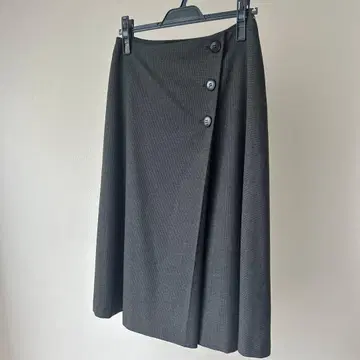 UNTITLED 그레이 체크 버튼 A라인 랩 스커트