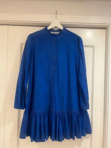 ZARA 파랑 긴팔 프릴 셔츠 드레스
