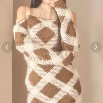 새상품급 Darich 샤기 체크 니트 미니 원피스 다리치 프리 사이즈