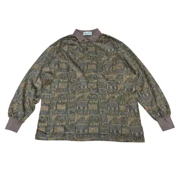 GRAND MONARCH 기하학 패턴 긴팔 피케 셔츠