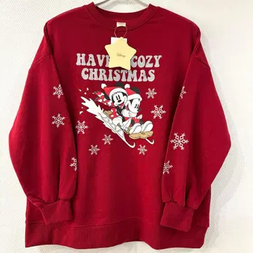 새상품 디즈니 미키 미니 썰매 크리스마스 트레이닝복 M 레드