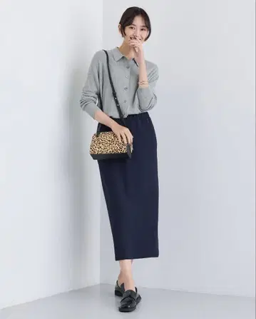 INDIVI 그레이 롱 타이트 스커트