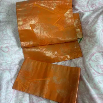 경장 나고야 오비 오렌지와 금 부채 패턴 2부식 새상품