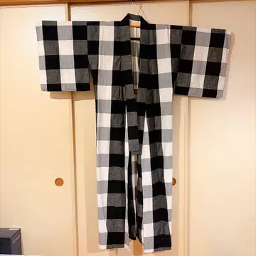 블록 체크 목화 기모노