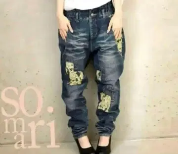 somari imagination 레이스 패치 디자인 데님 팬츠