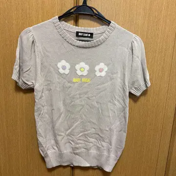 MARY QUANT 꽃무늬 자수 반팔 니트