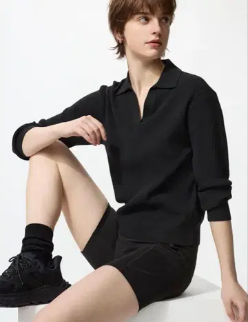 워셔블 니트 리브 폴로 스웨터 UNIQLO